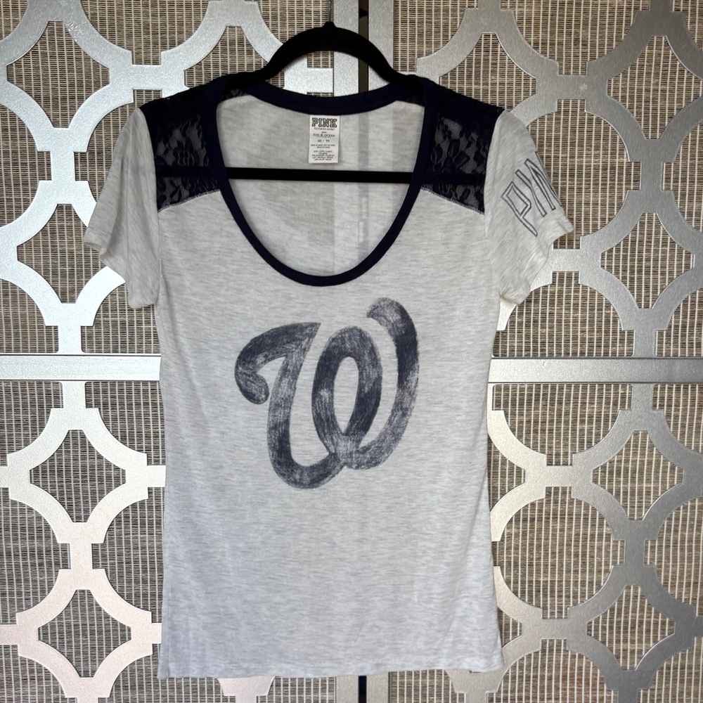 PINK Victoria's Secret White and Blue Women’s Top